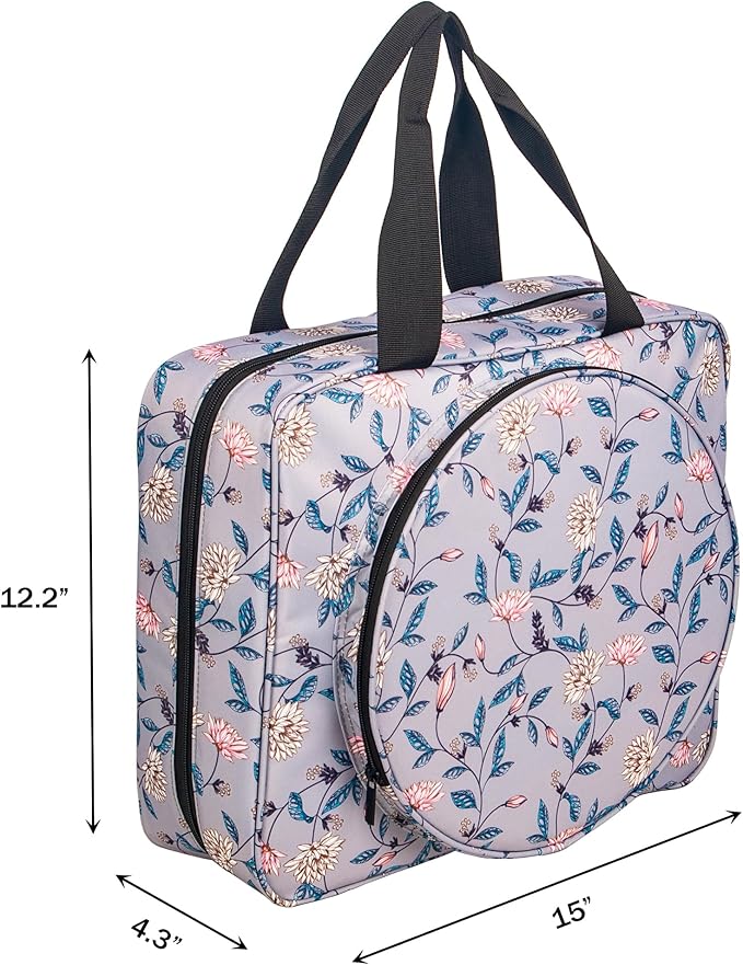 Portable Square Cross Stitch Starter Kits Bag Embroidery Project Bag Embroidery Tool Storage Tote Bag with Multifunctional Pockets, Bag Only (Flower Pattern)