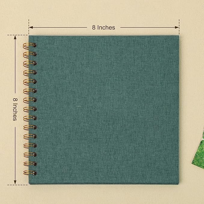 Scrapbook Photo Album 8x8 Inches 40 Pages Hardcover Kraft Paper Linen Cover Scrap Book Memory Book DIY Scrapbook Albums for Wedding Baby Boyfriend Travel Anniversary Family, Green