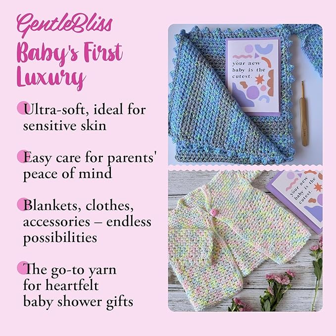 GentleBliss Soft Baby Yarn for Crocheting, 4 Skeins, 880Yds/400G, Free Patterns - Acrylic Baby Blanket Yarn for Knitting - Light Worsted 3 DK Weight - Royal Blue