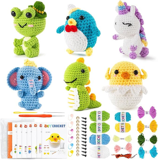 XuanMei GR 6PCS Crochet Kit for Beginners Advanced Crocheters Adults Learn to Crochet Kit Amigurumi Animal Starter Step by Step Video Tutorial