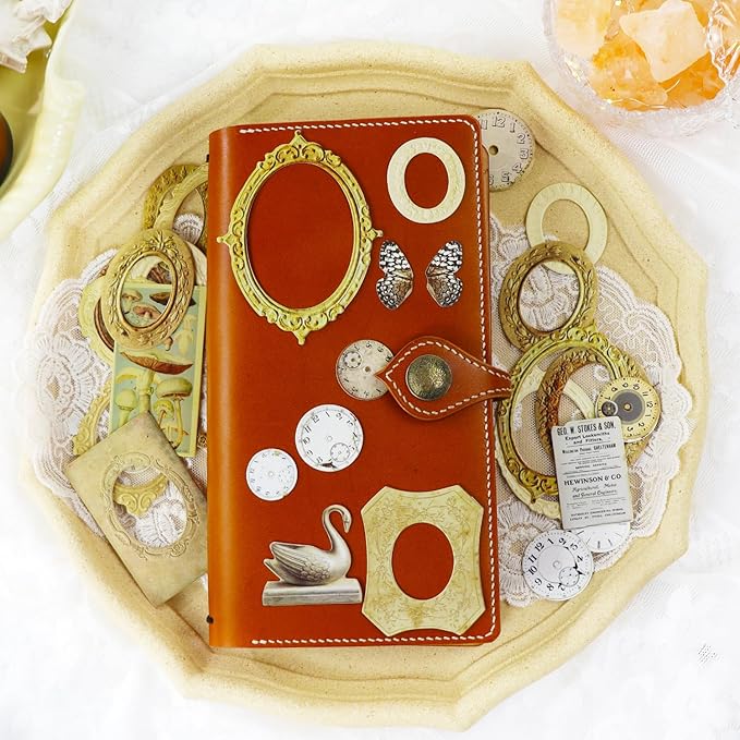 Vintage Junk Journal Items Kit Pre Cut Paper Cards Cutout Cardstock Art Aesthetic Decor Hollow Out Craft Elements Small Embellishments Supplies for Adults Scrapbook Pack (Photo Frame Yellow)