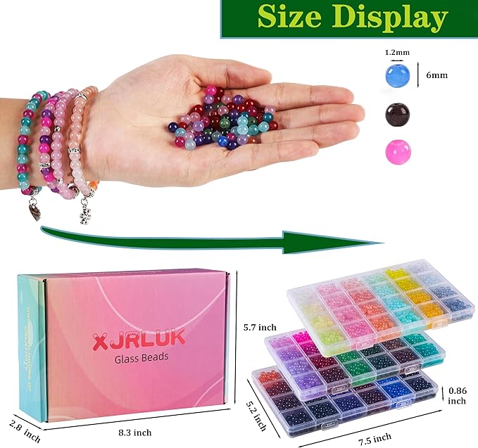 XJRLUK Glass Beads Bracelet Making Kit, 3000 pcs 72 Colors 6 mm Crystal Beads for Jewelry Making, Glass Beads Kits for Beginners DIY Earrings Necklaces Rings Crafts Birthday Gifts