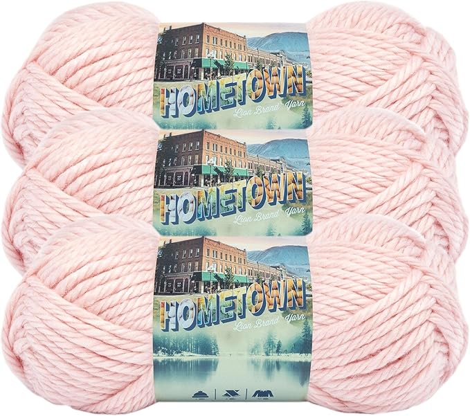 Lion Brand Yarn Hometown Yarn, Super-Bulky Yarn for Knitting, Crocheting, and Crafting, 3 Pack, Providence Pink