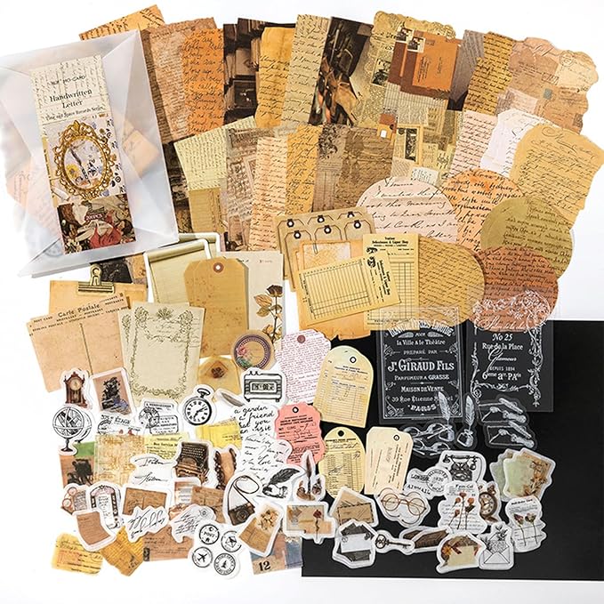 japleed 400PCS Vintage Journaling Scrapbooking Supplies Kit, Retro Aesthetic Decorative Ephemera Scrapbook Paper Stickers Material for Junk Journal Planner Diary Collage Art Craft Decoupage Album