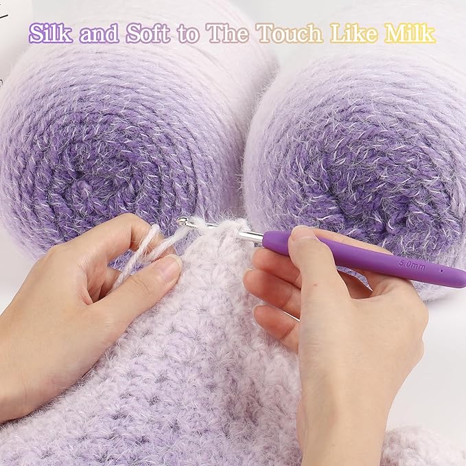Katech Ombre Yarn for Crocheting-Large Skein of Gradient Yarn Cake-2 Pack of 200g/7.05 oz-80% Acrylic,20% Nylon- #4 Medium-Perfect for Star Blankets, Scarves, Shawls and Garments (A)