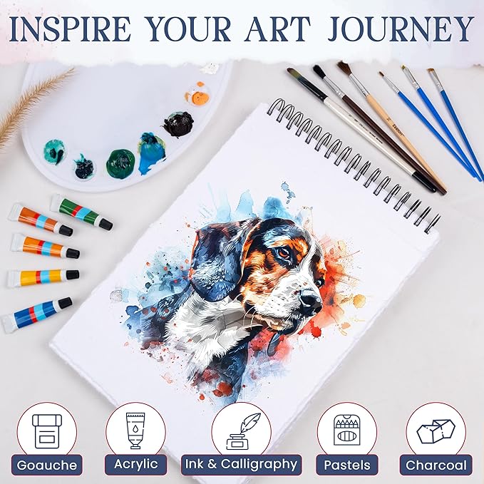 Wanderings Tear Out Watercolor Journal - 9"x12" - Premium Art Journal with Handmade Deckle Edge Paper Featuring 350 GSM Cold Press Paper for Scrapbook, Watercolor Album, Sketchbook, Drawing Pad