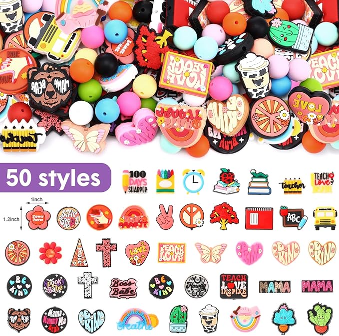 Humyoun 122 Pcs Silicone Focal Beads for DIY Pens Making Kit Include 12 Beadable Pens 110 Silicone Focal Beads for Pen Keychains DIY Making