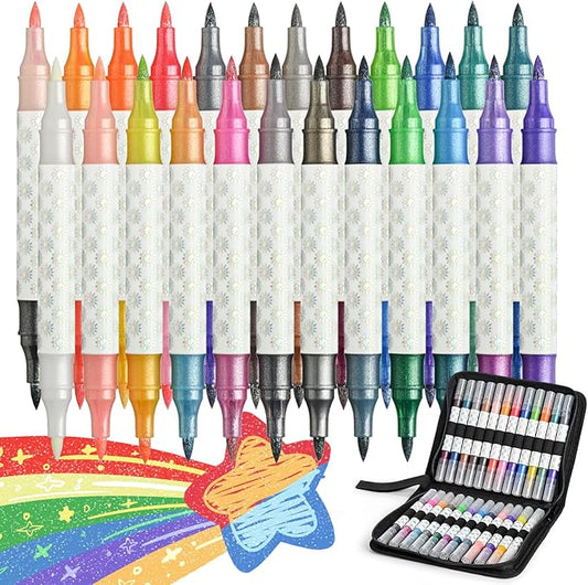 Glitter Changing Markers,24 Pack 47 Colors Sparkle Magic Markers Dual Tip Markers for Adult Art Supplies, Drawing Bullet Journal,Coloring books