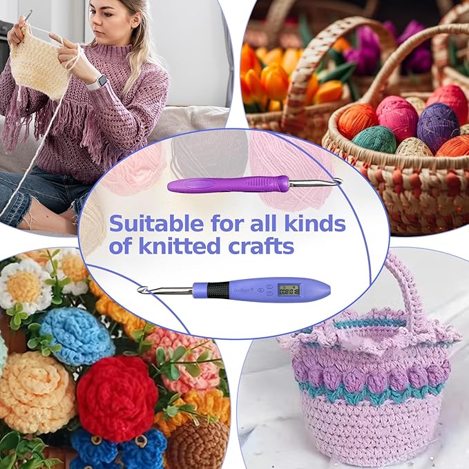 Counting Crochet Hook Set Digital, Light Up Crochet Hooks Set - Ergonomic for Arthritic Hands, Digital Stitch & Row Counter - 18 Size Interchangeable Crochet Kit - Cool Gift (Blue, 18 Size)