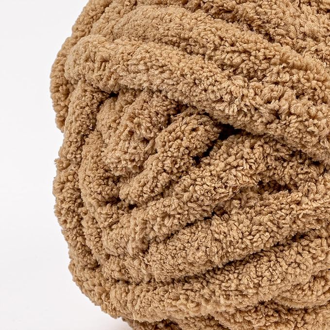 Crafted By Catherine Chunky Chenille Yarn - 2 Pack (41 Yards Each Skein), Khaki, Gauge 7 Jumbo
