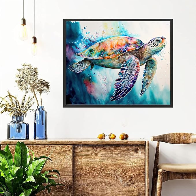 Sea Turtle Paint by Numbers for Adults with Framed Canvas-with Wooden Easel,Turtle Paint by Number on Canvas,DIY Acrylic Oil Painting Kits with Brushes Nice Gift Box for Home Wall Decor(16x20inch)