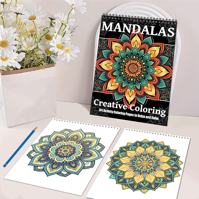 Mandala Coloring Books for Adult Women Spiral Bound Page Printed Single-Sided Gifts Arts and Crafts for Women to Relax, Anxiety and Depression 24 Colorful Coloring Pages of Mandala Creative Coloring