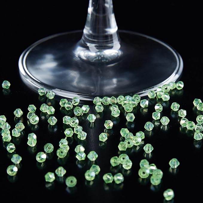 laopottbeads 1200pcs 3mm bicone crystal glass beads for jewelry making, sparkling mini beads for suncatchers, diy bracelets & craft projects (green)