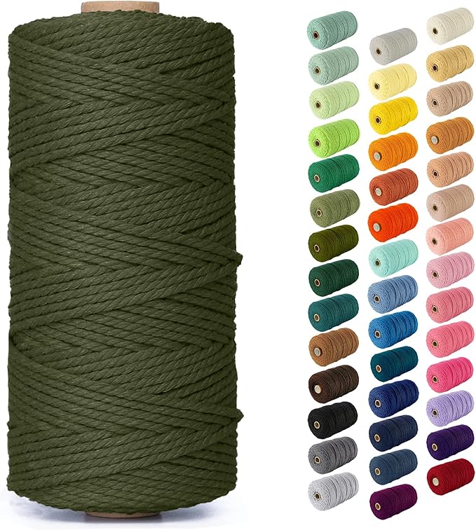 Nook Theory Macrame Cord - 3mm 109 Yards Cotton Rope, 4mm 5mm Yarn, String for Crafts, Perfect for Macrame Wall Hanging and Boho Decorations (Army Green)