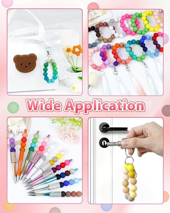 160pcs fiveizero 15mm silicone beads for keychain making valentine's day mixed color round rubber beads bulk, diy craft supplies for bracelets necklaces pens(pink)