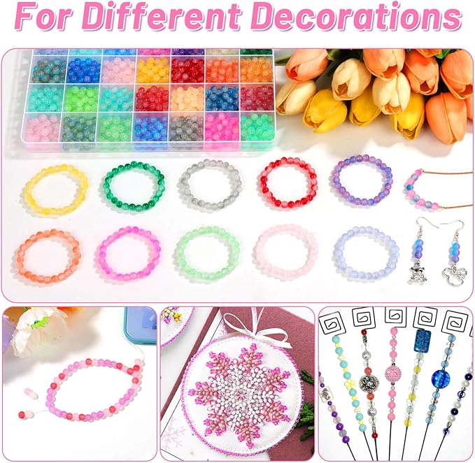 shynek 1400 Pieces 6mm Round Glass Beads for Bracelets, 28 Colors Bracelet Beads, Glass Crystal Beads for Jewelry Making, Bracelet Making and DIY Crafts(Gradient Mermaid Color)