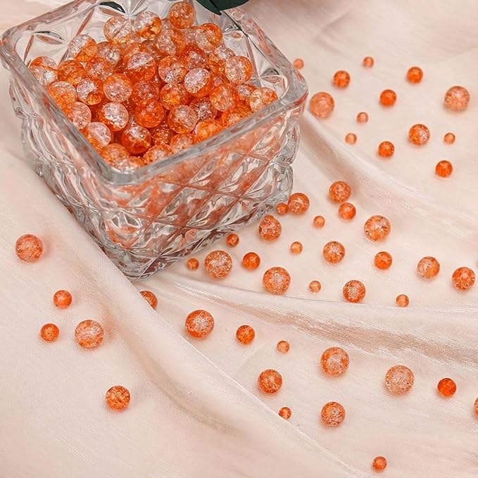 400PCs 4mm Orange Crackle Glass Beads Bulk, Round Smooth Hole Glass Crystal Beads for Jewelry Making, DIY Bracelets, Necklaces, Bag Charms, Keychains and Craft Projects