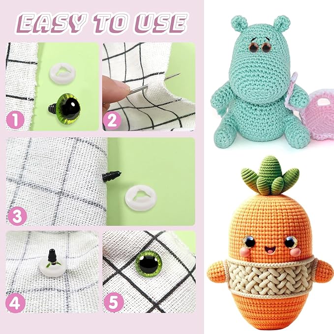 TOAOB 48 Set Safety Eyes Glitter Plastic for Amigurumis 16mm 18mm 25mm Round Craft Crochet Doll Eyes with Washers 8 Colors for DIY Puppet Stuffed Animals Making