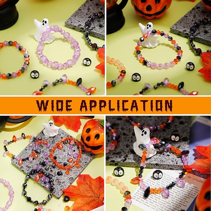 1000pcs Halloween Glass Beads for Jewelry Making Colorful Rainbow Craft Crystal Beads Sparkly Beads for DIY Necklace Bracelet Earring Orange & Purple & Black