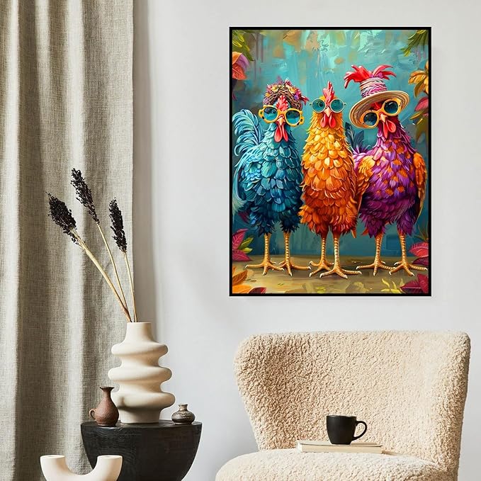 ijbnhd Chicken Diamond Art Kits for Adults, 5D Chicken Diamond Painting Kits for Adults, Round Full Drill Gem Art Kits for Beginners DIY Chickens for Wall Decor 12x16inch