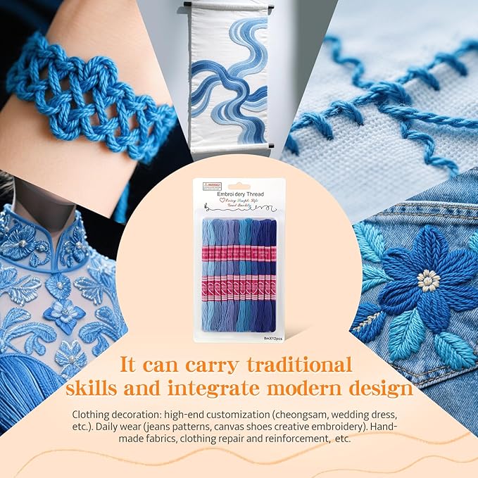 Embroidery Floss,12 Skeins Blue Embroidery Thread,Friendship Bracelet String for DIY Making,Embroidery Crafts