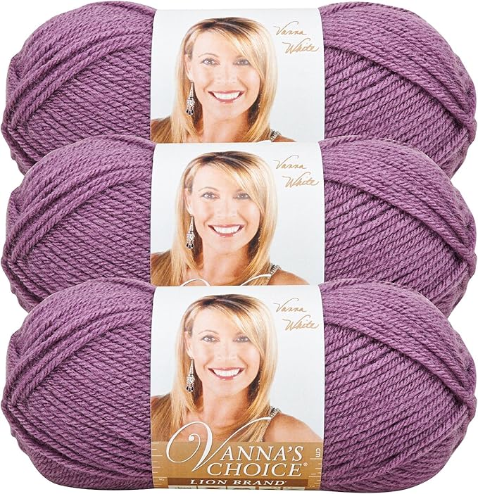 Lion Brand Yarn, Vanna's Choice Worsted Weight Yarn for Knitting, Crochet and Crafts, Dusty Purple, 3 Pack, Soft Acrylic Fiber for Scarves, Hats and Blankets