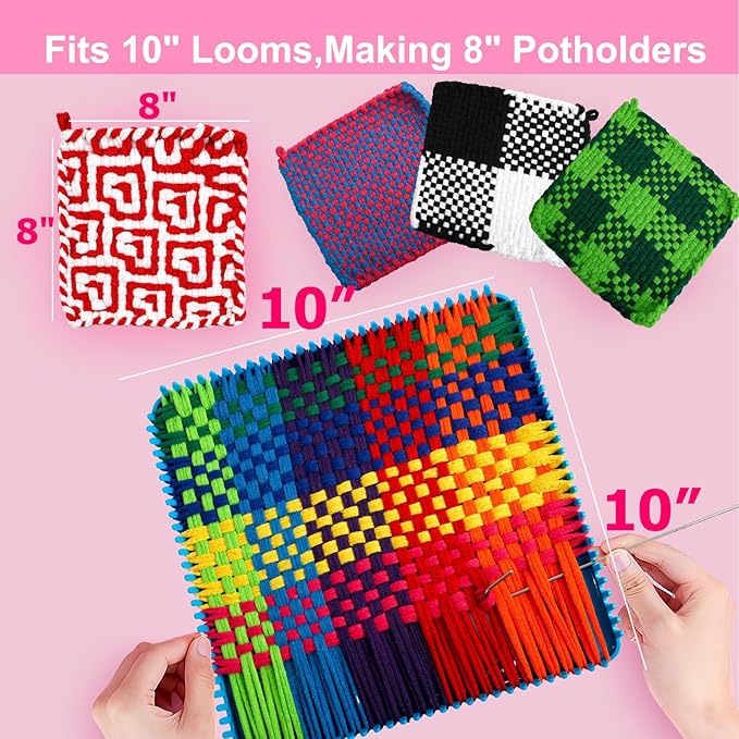 OYACH 440pcs 10inch Cotton Potholder Weaving Loom Refill Loops, 11 Colors Rainbow Loops Bands,Pot Holder Loom Loops Pack with Hooks for Kids Adults DIY Crafts,8pcs Cotton Potholders(Loom not Included)