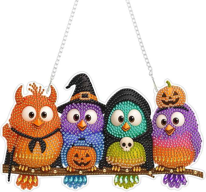 Eiflow Acrylic Diamond Art Hanging Kit for Adults Halloween Bird, DIY Thanksgiving Diamonds Painting Door Hanging Board Kit, Special Crystal Diamond Art Painting Pendant Ornament