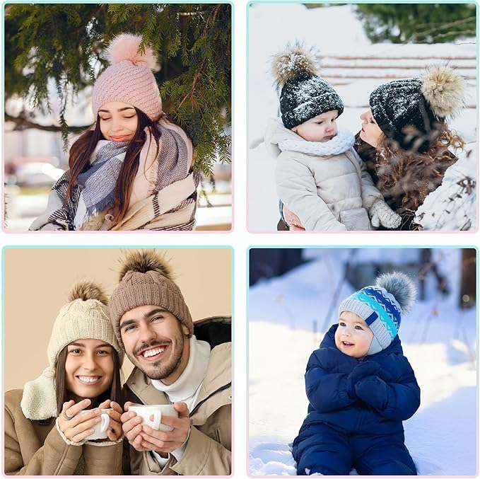 SIQUK 60 Pieces Fluffy Faux Fur Pom Pom for Hats with Elastic Loop for Knitting Hats Beanies Scarves Gloves Keychains Bags（15 Colors, 4 Pcs/Color）