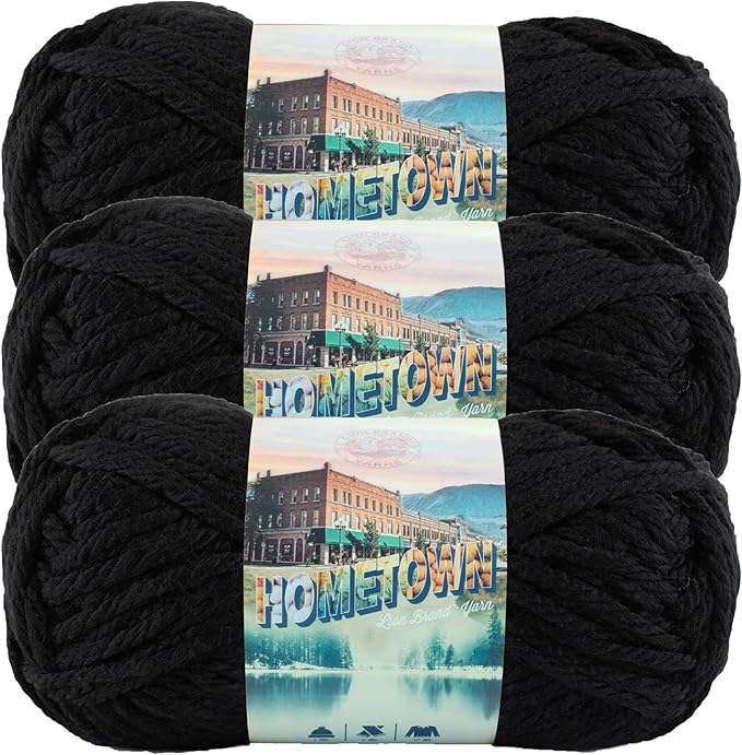 Lion Brand Yarn Hometown Yarn, Super-Bulky Yarn for Knitting, Crocheting, and Crafting, 3 Pack, Oakland Black