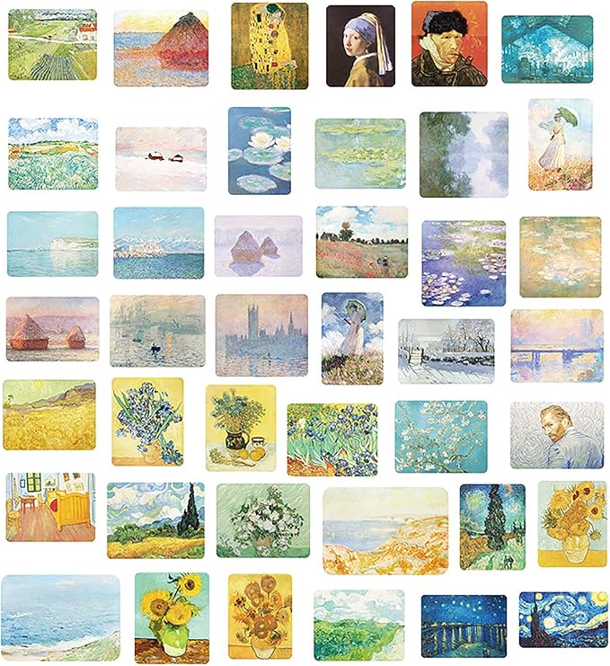 Doraking 200PCS Middle Size Art Theme Scrapbook Washi Stickers for Scrapbooking Diary Decoration, Arts Famous Painting Stickers, Van Gogh Works Sticker (Impressionist Arts)