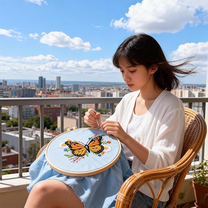 Yutaohui Butterfly Embroidery Kit for Beginners & Adults – Complete Starter Kit with Hoop, Thread, Needles, and Pattern – Easy DIY Embroidery Craft for Relaxation & Gifts