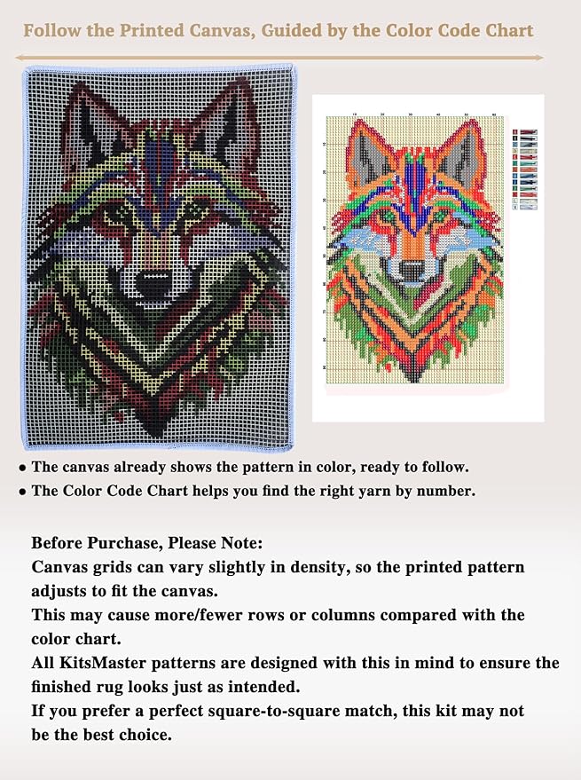 KitsMaster Latch Hook Kits for Adults, Crafts for Adults Women New Hobbies DIY Printed Canvas Rug for Home Decor Festival Gift 23.6''x15.8'' Wolf