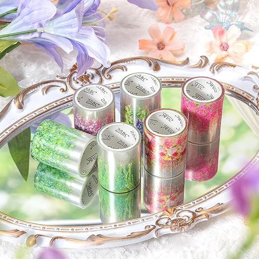 Wisteria Floral PET Decorative Tape Set, 6 Rolls Wide Garden Washi Tape for Journaling Supplies, Scrapbooking, Bullet Journal, Junk Journal, DIY Crafts and Gift Wrapping