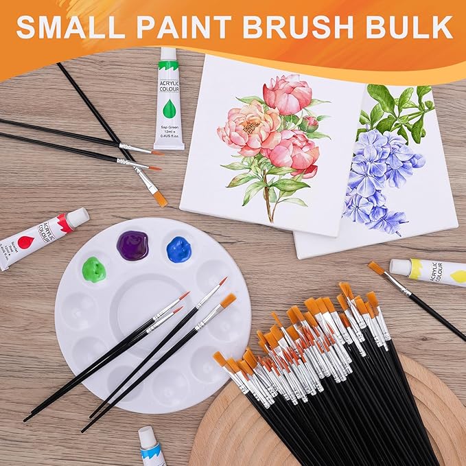 AROIC Small Paint Brushes Bulk,160 Pcs Black Nylon Hair Paint Brushes for Kids Flat Tip Round Acrylic Paint Brush Set,Acrylic Paint Brush Kits for Classroom Oil Watercolor Face Painting Touch Up