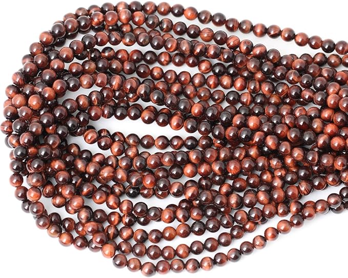cheavian 60pcs 6mm natural red tiger eye gemstone round loose beads for jewelry making diy findings 1 strand 15"