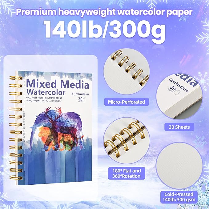 5"x7.5" Watercolor Paper Pad,Tear-Out Spiral Binding,(30 Sheets，140lb/300g): for School Art Class & Professional Use - Perfect for Watercolor Sketches,Watercolors,& Painting Journals