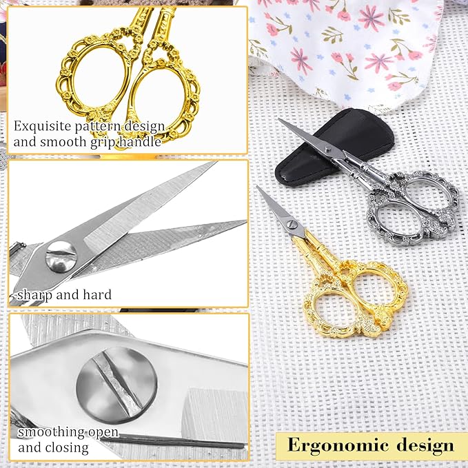 2PCS Crochet Scissors Vintage Embroidery Scissor with Cover Small Scissors for Sewing Cross Stitch Embroidery DIY Arts Crafts Tools