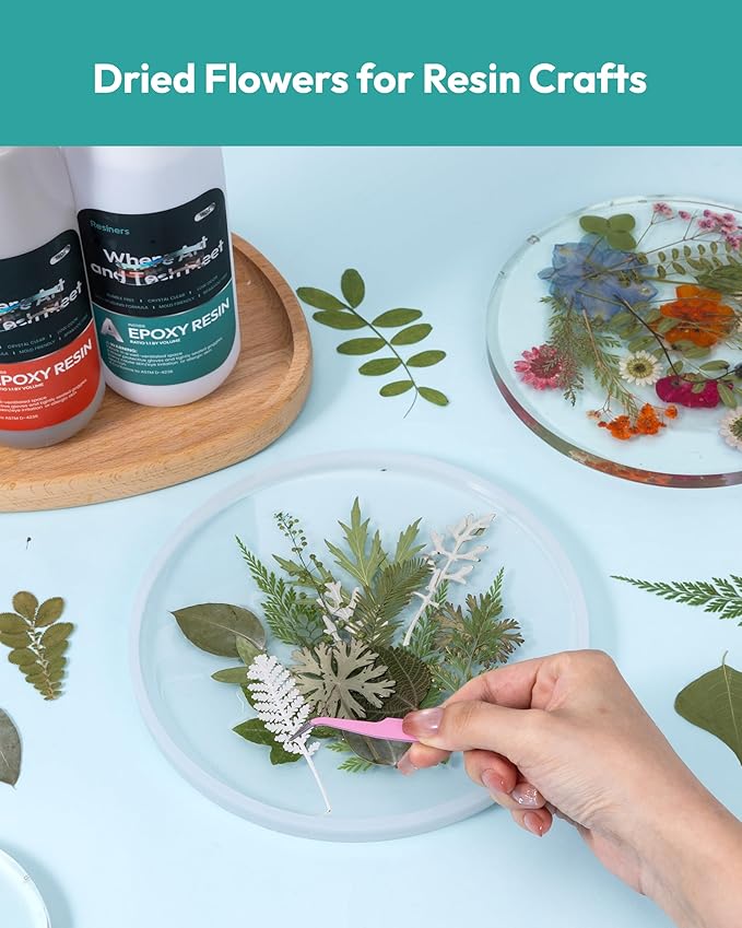 Resiners Dried Pressed Flowers for Resin Molds, Real Natural Dried Flowers Dry Leaves kit for Scrapbook Supplies Card Making Resin Jewelry Making Soap Candle DIY Crafts (Green Leaves100pcs)