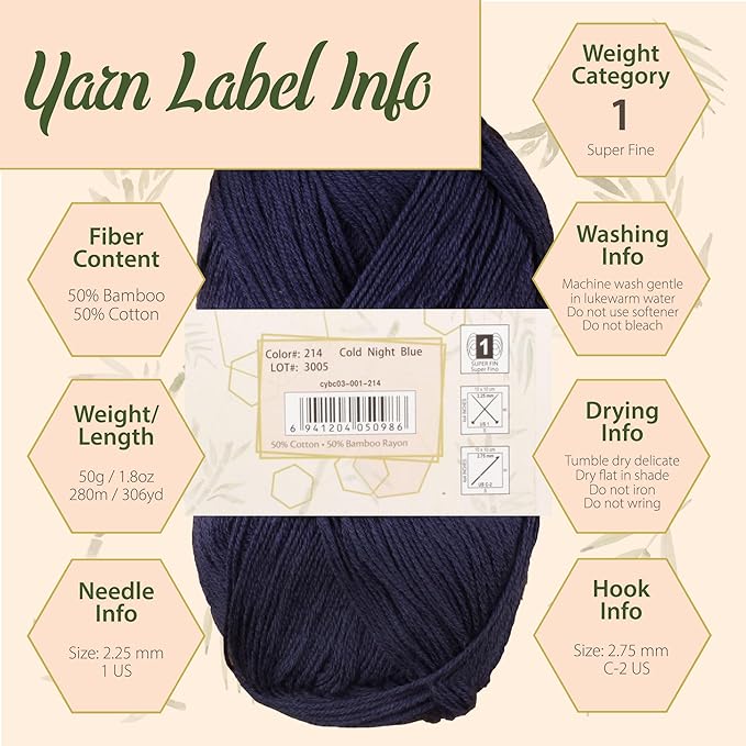 JubileeYarn Baby Soft Rayon Derived From Bamboo Cotton Yarn - 50g/Skein - Variety Pack - 8 Skeins