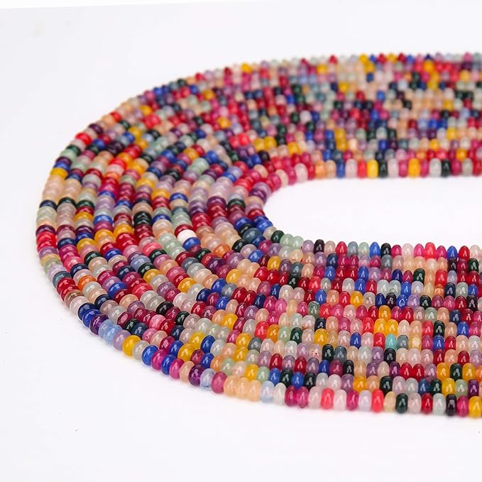 2 Strands (300PCs) Mix Color Rondelle Beads, 2 * 4mm Gemstone Loose Spacer Abacus Disk Beads for DIY Bracelet Necklace Earrings Jewelry Making, Craft Supplies Beading Kit (Type 5)
