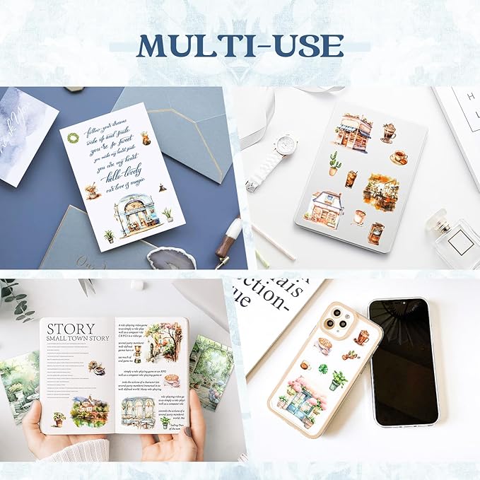 RISYPISY 54 Sheet Scrapbooks Supplies Kit, Precut PET/Washi Stickers, Street Landscape Junk Journal Sticker for Adult Planner DIY Crafts Decorative Paper for Scrapbooking