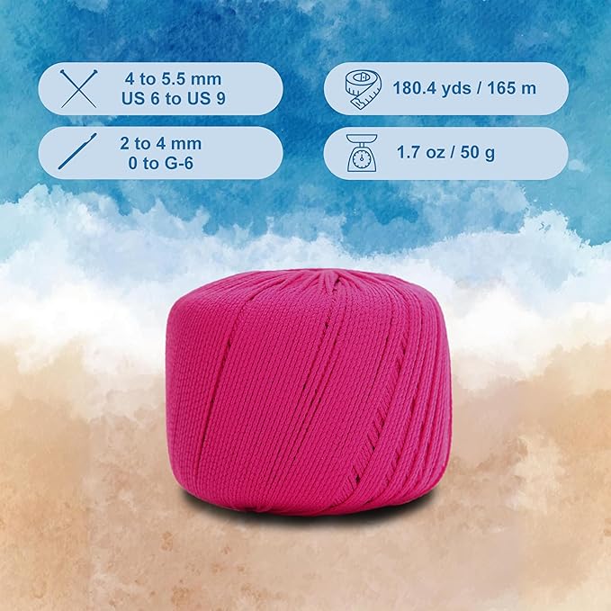 CIRCULO Seaside Yarn, Perfect for Beachwear, Bikinis & Cover-Ups, Quick-Drying & Lightweight, Fingering Weight, 100% Polyamide, 180.4 yds, 50g (6115 - Electric Pink)