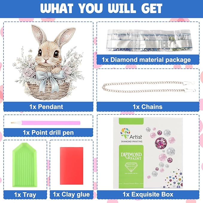 NAIMOER Diamond Art Hanging Kits for Adults Rabbit Easter 5D Special Shaped Rhinestone, DIY Acrylic Diamond Art Painting Window Pendants Home Garden Wall Hanging Ornament Kits, Double Sided