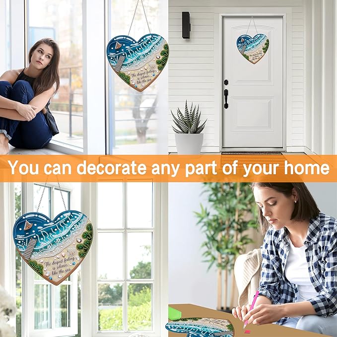 Ginfonr Diamond Painting Kits Hanging Pendant, Ocean Diamond Art Kits for Adults, Special Shaped Rhinestone Valentine's Day Diamond Art, Double Sided Hanging Kits for Garden Wall Window 8 x 8 inch