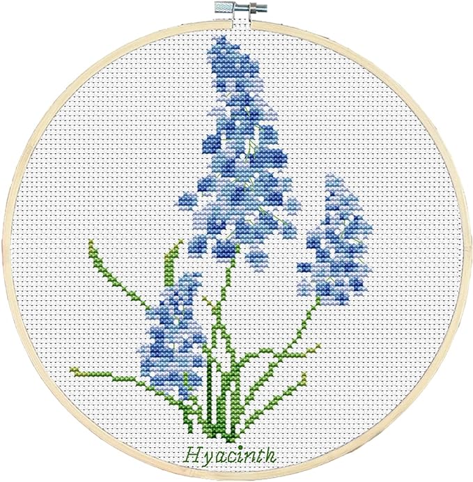 Awesocrafts Cross Stitch Kits Hyacinth Flowers 11CT Stamped Patterns Easy Cross Stitching Embroidery Needlework Kit Supplies (Hyacinth)