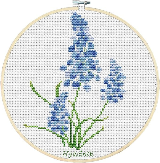 Awesocrafts Cross Stitch Kits Hyacinth Flowers 11CT Stamped Patterns Easy Cross Stitching Embroidery Needlework Kit Supplies (Hyacinth)