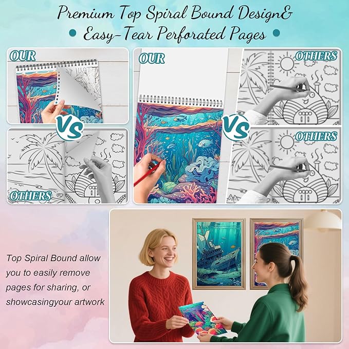 Ocean Coloring Books for Adult Coloring Book for Women Spiral Bound Page One Sided Design Gifts Arts and Crafts for Women to Relax, Anxiety and Depression 30 Colorful Coloring Pages of Ocean Wonders