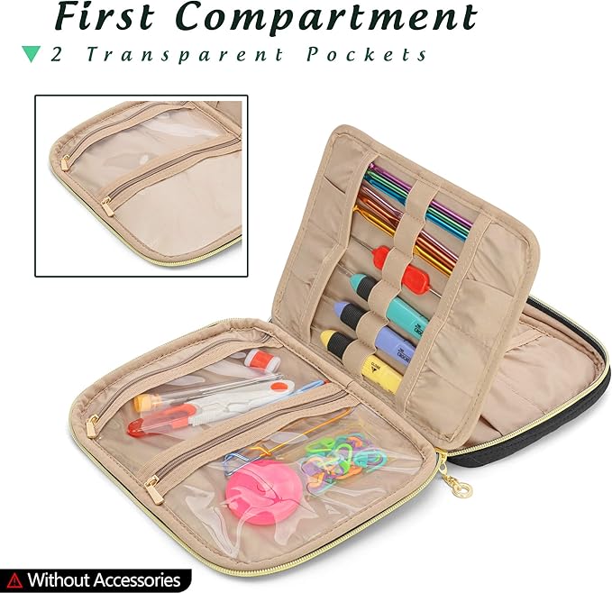 Yarwo Crochet Hook Case, Travel Organizer Holder for Crochet Hooks, Circular Knitting Needles, Knitting Needles (up to 8") and Other Supplies, Black (Bag Only, Patented Design)