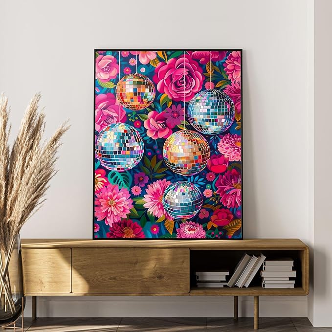 Okarina Paint by Numbers Kit for Adults Beginner Disco Ball, Adult Paint by Number Kits on Canvas, Flower DIY Acrylic Oil Painting by Numbers for Adults, Perfect for Home Wall Decor 16X20 Inch